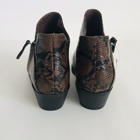 New! Faux Leather Brown Snake Print Block Heel Ankle Boots Booties - Picture 6 of 9
